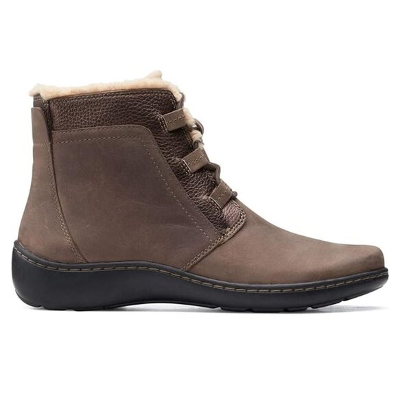 Collections by Clarks Leather Cora Chai Bootie Sherpa Ankle Boots- Taupe/Bronze - Picture 4 of 4